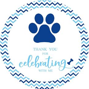 Blue Dog Thank Stickers, 40-Pack 2" Puppy Dog Boy Birthday Party Favor Sticker Labels, Decorations