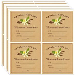 TESWEY 40Pcs Homemade Kraft Vanilla Extract Stickers, 2" Square Vanilla Extract Labels for Handcrafted Vanilla Bottles (Fit 2oz, 4oz, 8oz Bottles and Jars)