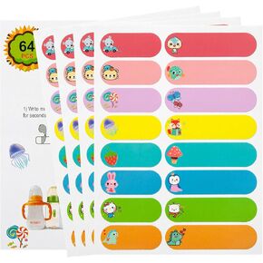Name Label Stickers for Kids Stuff School Supplies, 64 PCS Baby Bottle Labels for Daycare, Waterproof Daycare Labels Self-Laminating, Dishwasher Safe, Toddler Preschool Labels for Sippy Cup, Lunch Box