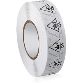 FirstZi California Compliant Warning Labels - Universal Symbol with Black Leaf Identification - 1" Diameter Clear Round Stickers - 1000 Labels per Roll - Durable and Adhesive