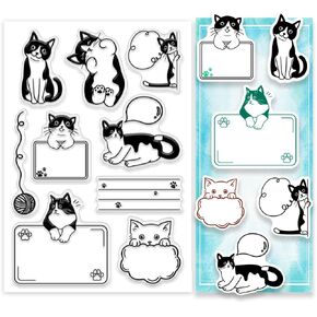 PH PandaHall Cartoon Cat Clear Stamps, Frame Silicone Stamp Decorative Rubber Stamps PVC Plastic Transparent Stamps for Card Making Photo Album Decoration and DIY Scrapbooking 6.2x4.3 inch