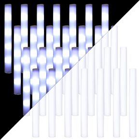 Cunno 50 Pcs LED Foam Stick 3 Modes Light up Glow in the Dark Foam Light Sticks 16 Inch Long Glow Wands for Wedding, Birthday, Rave, Concert, Camping, Festival, Battery Powered (White)