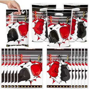 Boxing Party Favor Bags - 50Pcs Plastic Candy Goodie Treat Gift Bags with Handles Boxing Match Themed Birthday Party Decoration Supplies for Kid Adult