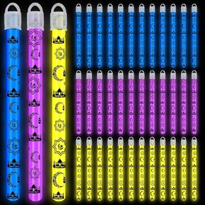 Libima 36 Set 8 Inch Ramadan Kareem Glow Sticks Necklaces with End Caps and Lanyards Bright Star Moon Lantern Glow in the Dark Sticks Hanging Wands for Eid al-fitr Party Favors (Green, Purple, Yellow)