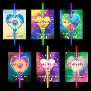 Shemira 36 Pack Valentines Day Cards for Kids, 36 Glow Sticks Cards Bulks for School Classroom Gift Exchange, Valentines Day Gifts for Boys Girls, Valentines Day Party Favor Supplies for Kids