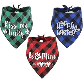 عطلات الكلب Bandanas 3 Pack ، Valentine St Patricks Day Easter وشاح للكلاب