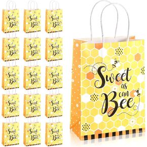 Containlol 16 Pcs Bee Party Favors Sweet As Can Bee Honey Gift bags Goodie Candy Bags with Handle for Birthday Party Supplies