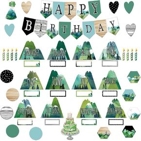 102 Pcs Scandi Mountains Happy Birthday Bulletin Board Set Birthday Bulletin Board Decorations Birthday Chart Calendar Mountains Classroom Decoration Cutouts for Classroom Bulletin Board Decor