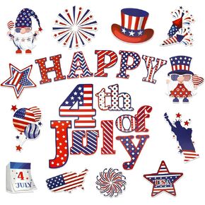 Happy 4th of July Bulletin Board Decorations Set 48Pcs Patriotic Sticker with 50 Glue Dots Independence Day Theme Party Decor for Home School Classroom Door Chalkboard Wall Poster