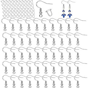 50 PCS/25 Pairs 925 Sterling Silver Earring Hooks Fish Hook Ear Wires French Wire Hooks Hypo-allergenic Jewelry Findings Earring Parts DIY Making with 50 PCS Clear Rubber Earring Safety Backs