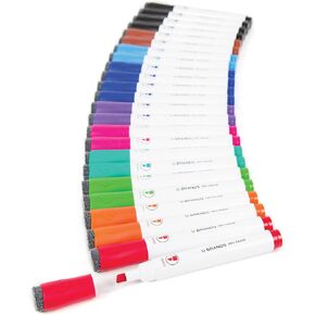 U Brands Fine Tip Dry Erase Markers with Eraser, Whiteboard Markers with Chisel Tip, Low Odor, Assorted Colors, Set of 24