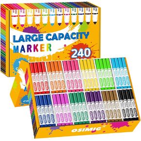 Washable Markers Bulk, 240 Count, 12 Assorted Colors, Markers for Classroom, Broad Line Conical Tip, Large Capacity, School Art Supplies for Kids