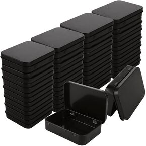 SENENQU 50 Pack Metal Rectangular Empty Hinged Tins - Black Mini Portable Box Containers Small Storage Kit & Home Organizer for Storage Drawing Pin Candies Jewelry Crafts