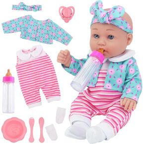 UNICORN ELEMENT 14 Inch Baby Doll and Doll Clothes Accessories Set, Reborn Vinyl Body Baby Doll Playset with Hat, Socks, Bottle, Toy Rattle, Pacifier for Toddlers Girls