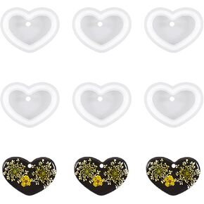 6 PCS Heart Shape Resin Molds Love Heart Keychain Charms Silicone Mold Cute Heart Casting Molds with Hole for DIY Crafts Jewelry Pendant Earring- Style 3
