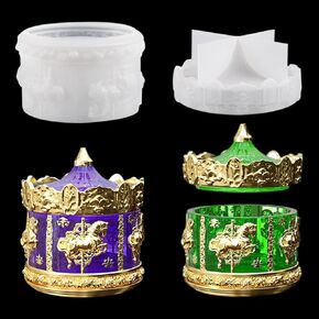 Carousel Box Resin Mold with Lid Trinket Holder Jar Silicone Mold Jewelry Ornament Storage Box UV Epoxy Resin Casting Mold for DIY Jewelry Display Box Candle Holder