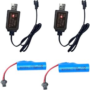 2 Pack 3.7V 500mAh Li-ion Rechargeable Batteries with Dual Protection and USB Charger Cables, SM-2P plug Design, Universally Compatible with Various Remote Control Cars Trucks, Stunts, and RC Toys