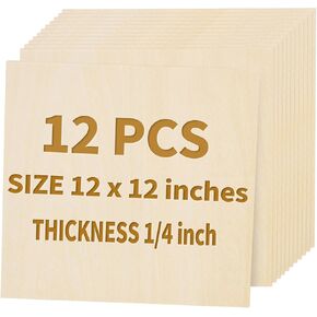 6PACK Basswood Sheets for Crafts - 12 x 12 x 1/4 inch Plywood Sheets Unfinished Bass Wood Boards for Laser Cutting, Wood Burning - 300 x 300 x 6mm