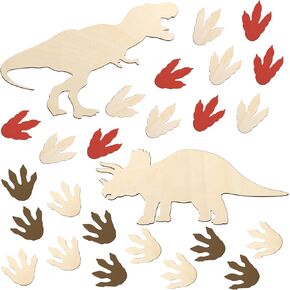 RoundFunny 26 Pcs Unfinished Dinosaur Wooden Cutouts Large Blank DIY Dino Wood Foot Prints Crafts Wall Decoration Dinosaur Animal Claw Model Paint Yourself Creative Material for Home DIY Craft Art