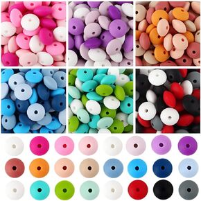 120Pcs Silicone Abacus Beads 12mm Mix Color Lentil Beads Colorful Saucer Loose Spacer Beads Rubber Round Bead Bulk DIY Craft Beads for Necklaces Bracelets Pens Lanyard Keychain Making Accessory