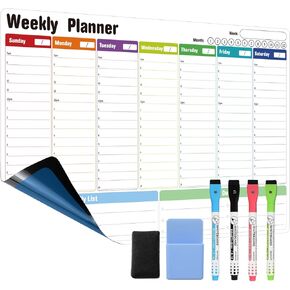 Weekly dry-erase calendar for wall, glass, wood, non-magnetic planning board with time slot, Self-adhesive wall calendar for home and office