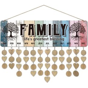 arricraft 1 Set Wooden Family Birthday Reminder Calendar Board, Life's Greatest Blessing Word Board With Tags DIY Birthday Tracker Hanging Plaque 12x40cm/4.7x15.5inch for Home Decoration Friends