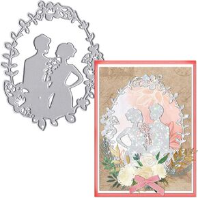 Wedding Frame Metal Cutting Dies for Card Making, Couple Wreath Frame Die Cuts Carbon Steel Embossing Stencil Template Cutting Tools for DIY Scrapbooking Paper Card Photo Album Craft Supplies