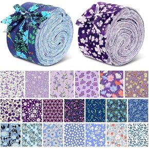 80 Pcs Cotton Fabric Roll up Fabric Strips Bundle 2.55 Inch Quilting Bundles Precut Roll for Quilting Patchwork Sewing for Thanksgiving Fall Christmas DIY Craft Blanket Purse Making (Floral Style)