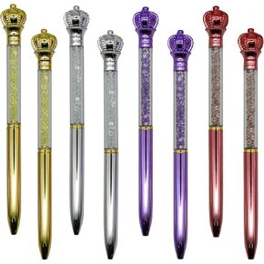 Maydahui 24 PCS Crown Ballpoint Pen Retractable Crystal Quicksand Pens Novelty Bling Pen Black Ink for Girls Party School
