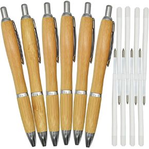 10PCS Natural Bamboo Reed Pens Wood Retractable Bamboo Pens Classic Wooden Pens 1.0mm With 12 PCS Refills Black Ink Ballpoint Pens For School Office Home Christmas Birthday