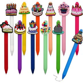 12-Pack Birthday Pens with Unique Cake Toppers – 0.5mm Fine Point Black Ink Pens for Celebrations, Parties, and Gifts