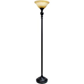 Elegant Designs LF2001-RBW 1 Light Torchiere Floor Lamp with Marbelized White Glass Shade, Restoration Bronze and White