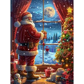 LOMSIOY DIY 5D Diamond Art Kits for Adults, Santa Claus Diamond Painting Kits for Beginner, Christmas Diamond Art with Round Full Drill Rhinestone Crafts Gem Arts for Home Wall Decor 12 * 16 inch