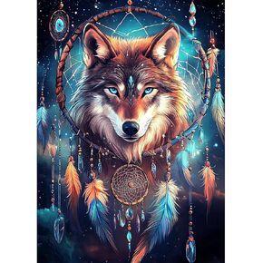 MEIYUDA Diamond Painting Kits for Adults, 3D Wolf Diamond Art Kits for Beginners, DIY Dream Catcher Diamond Art Painting Kit Gem Art Crystal for Home Wall Decor and Holiday Presents 12x16Inch