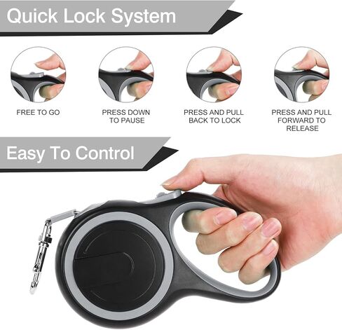 UrbanX Retractable Dog Leash for Medium and Large Working and Companion Dogs with Anti-Slip Handle. 15ft Strong Nylon Tape; One-Handed Brake, Pause, Lock - Gray in Kuwait