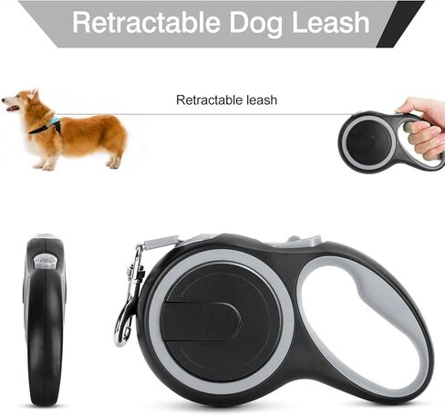 UrbanX Retractable Dog Leash for Medium and Large Working and Companion Dogs with Anti-Slip Handle. 15ft Strong Nylon Tape; One-Handed Brake, Pause, Lock - Gray in Kuwait