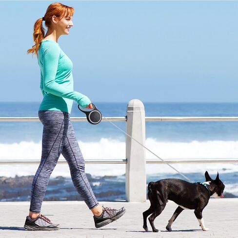 UrbanX Retractable Dog Leash for Medium and Large Working and Companion Dogs with Anti-Slip Handle. 15ft Strong Nylon Tape; One-Handed Brake, Pause, Lock - Gray in Kuwait