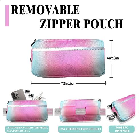 Hands Free Dog Leash with Zipper Pouch, Dual Padded Handles- Adjustable Heavy Duty Bungee Waist Leash Belt for Medium Large Dogs-for Walking Running Hiking (25-120 lbs, Green Pink) in Saudi Arabia
