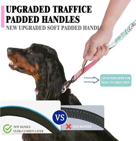 Hands Free Dog Leash with Zipper Pouch, Dual Padded Handles- Adjustable Heavy Duty Bungee Waist Leash Belt for Medium Large Dogs-for Walking Running Hiking (25-120 lbs, Green Pink) in Saudi Arabia