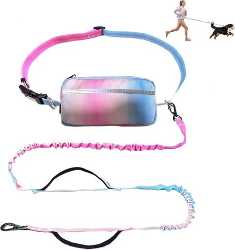 اليدين الحرة مقود الكلب مع حقيبة سحاب ، مقابض مبطنة مزدوجة-قابلة للتعديل حزام بونجي بيرجي الخصر للخدمة المتوسطة للكلاب الكبيرة المتوسطة مقابل المشي المشي لمسافات طويلة (25-120 رطلا ، وردي أخضر) in Kuwait