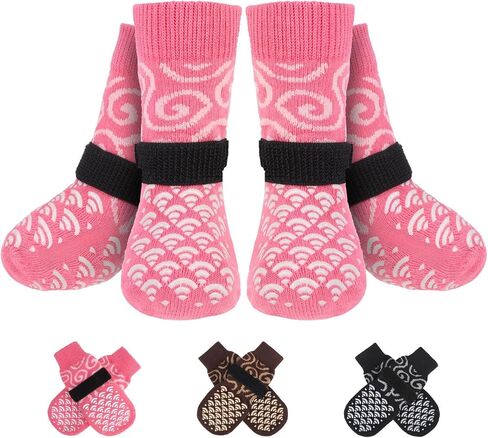 Anti Slip Dog Socks with Four Sides Grips for Hardwood Floors, Extra Traction Control No Twist - Dog Shoes Paw Protector for Hot Pavement to Prevent Licking Paws for Small Medium Large Dogs, S in Kuwait