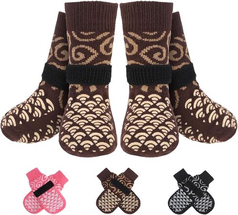 Anti Slip Dog Socks with Four Sides Grips for Hardwood Floors, Extra Traction Control No Twist - Dog Shoes Paw Protector for Hot Pavement to Prevent Licking Paws for Small Medium Large Dogs, S in Kuwait