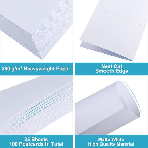 Maxgear Postcards Postcards Flant Distrable Cards Paper ، شكرًا لك على بطاقة Laser و INKJET ، البطاقات المثقبة للوزن الثقيل ، 4 بطاقات/ورقة قابلة للطباعة ، 100 بطاقات هدايا عيد الميلاد ، 4.25 "× 5.5" (3380) in Kuwait