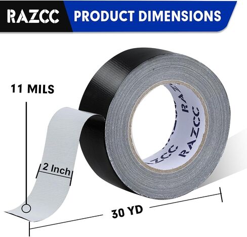 Duct Tape, 6 Rolls Black Duct Tape,Heavy Duty, Flexible, No Residue, All-Weather and Tear by Hand, 30 Yard x 2 Inch Per Roll - Bulk Value for Indoor & Outdoor Repairs, Industrial Use in Saudi Arabia