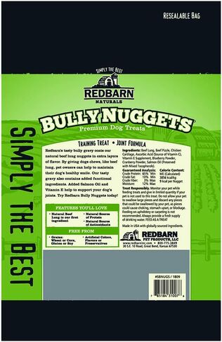 Redbarn All-Natural Bully Nuggets Healthy Dog Training Treat Bites - Grain-Free Beef Lung Made in USA for Small Medium Large Breeds - Nutritious Soft Real Meat Chew Snacks - 3.9 oz Bag in Saudi Arabia