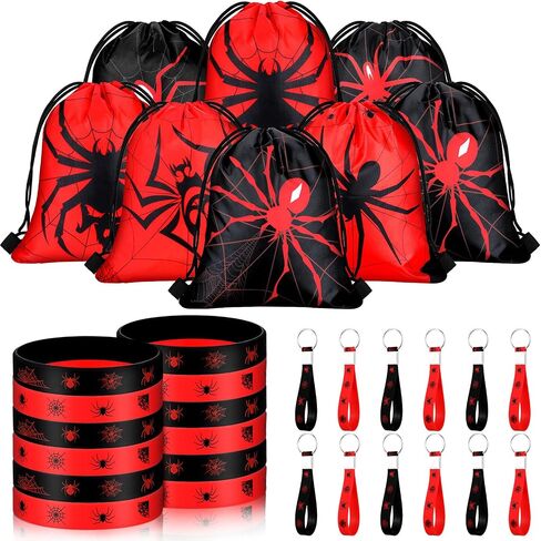 Lothee 32 Pieces Spider Web Birthday Party Decoration Set Spider Web Drawstring Bags Funny Travel Sack Backpack Rubber Bracelets Wristlet Keychain for Birthday Party Supplies Favors (Fresh Style) in Saudi Arabia