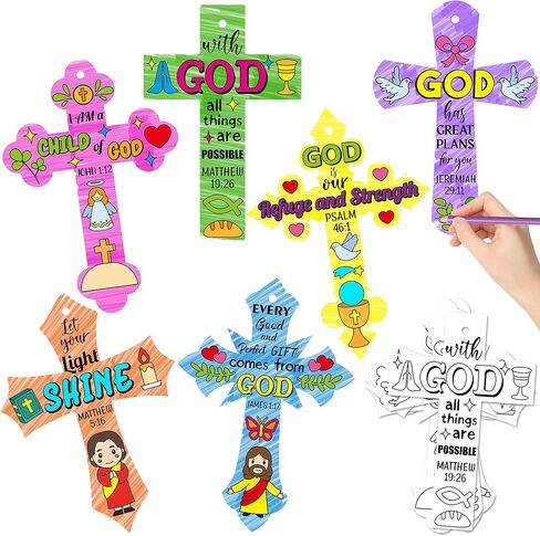 CY2SIDE 80PCS Color Your Own Easter He is R Cross Make Your Own Resurrection of Jesus Cross Ornaments for Kids Magic Art Making Kit DIY Christian Religious Sunday School Crafts for Kid Home Activities in Saudi Arabia