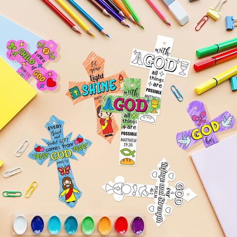 CY2SIDE 80PCS Color Your Own Easter He is R Cross Make Your Own Resurrection of Jesus Cross Ornaments for Kids Magic Art Making Kit DIY Christian Religious Sunday School Crafts for Kid Home Activities in Saudi Arabia