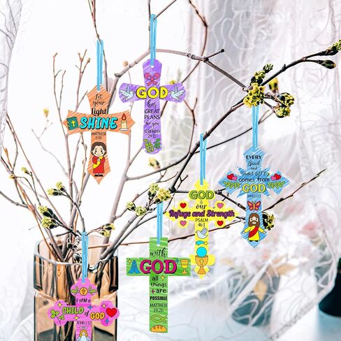CY2SIDE 80PCS Color Your Own Easter He is R Cross Make Your Own Resurrection of Jesus Cross Ornaments for Kids Magic Art Making Kit DIY Christian Religious Sunday School Crafts for Kid Home Activities in Saudi Arabia