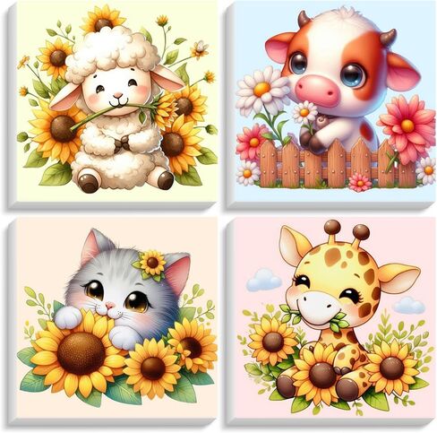 Framed 4 Pack Paint by Numbers Kit for Kids, Cartoon Paint by Number for Kids Ages 4-8 Easy Cute Animal Kids Paint by Number Kits Age 8-12, DIY Acrylic Oil Painting by Numbers for Kids 8x8 Inch in Kuwait